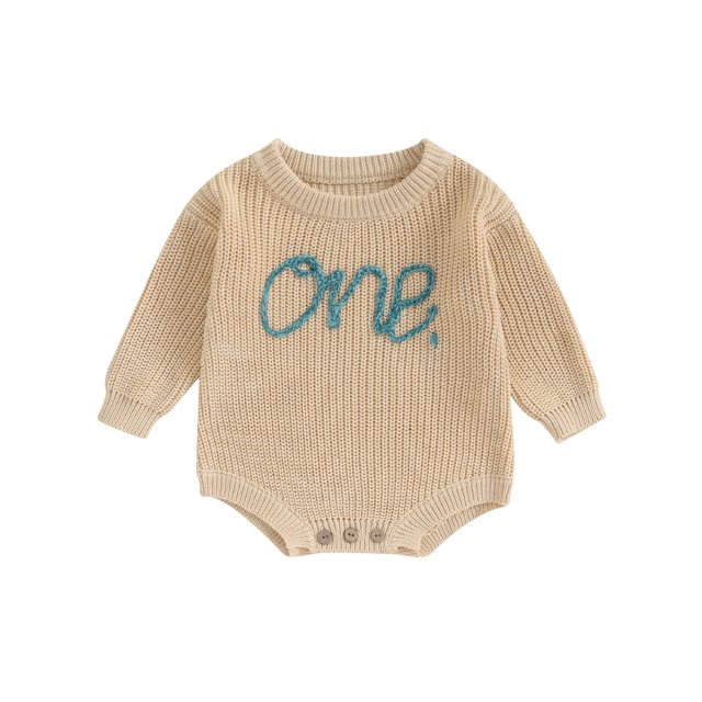 Faithtur Bébé Tricot Combinaison Lettre Brodé Manches Longues Col Rond Robe d'Hiver d'Automne