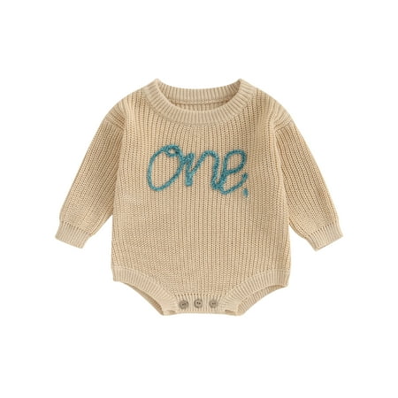 

Infant Baby Knit Jumpsuit Letter Embroidered Long Sleeve Romper