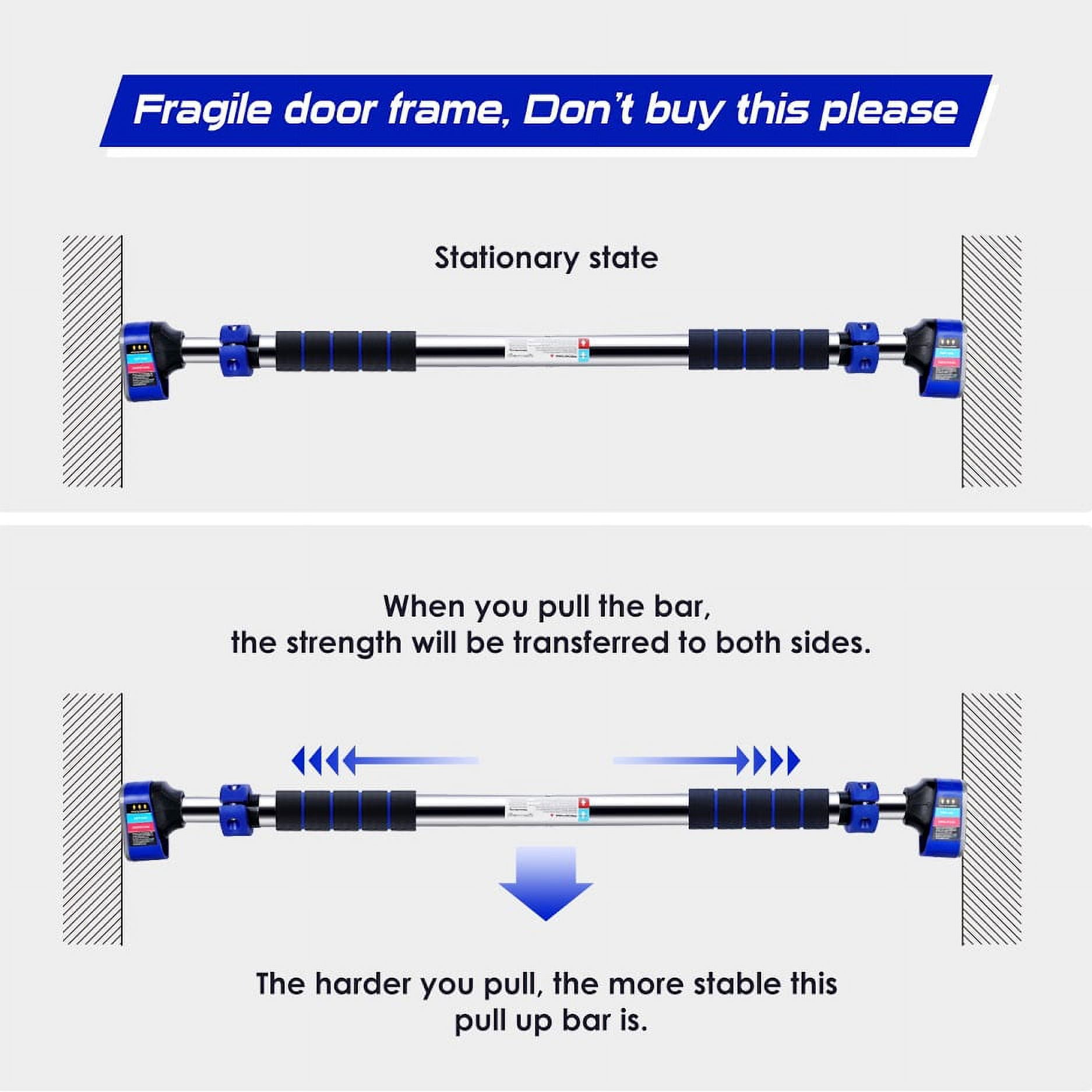 Doeplex Pull Up Bar A with Locking Mechanism, Door Exercise Bar Without Screw Installation - Maximum Load 440LB - Workout Bar with 27.6“ - 35.4'' Adjustable Width