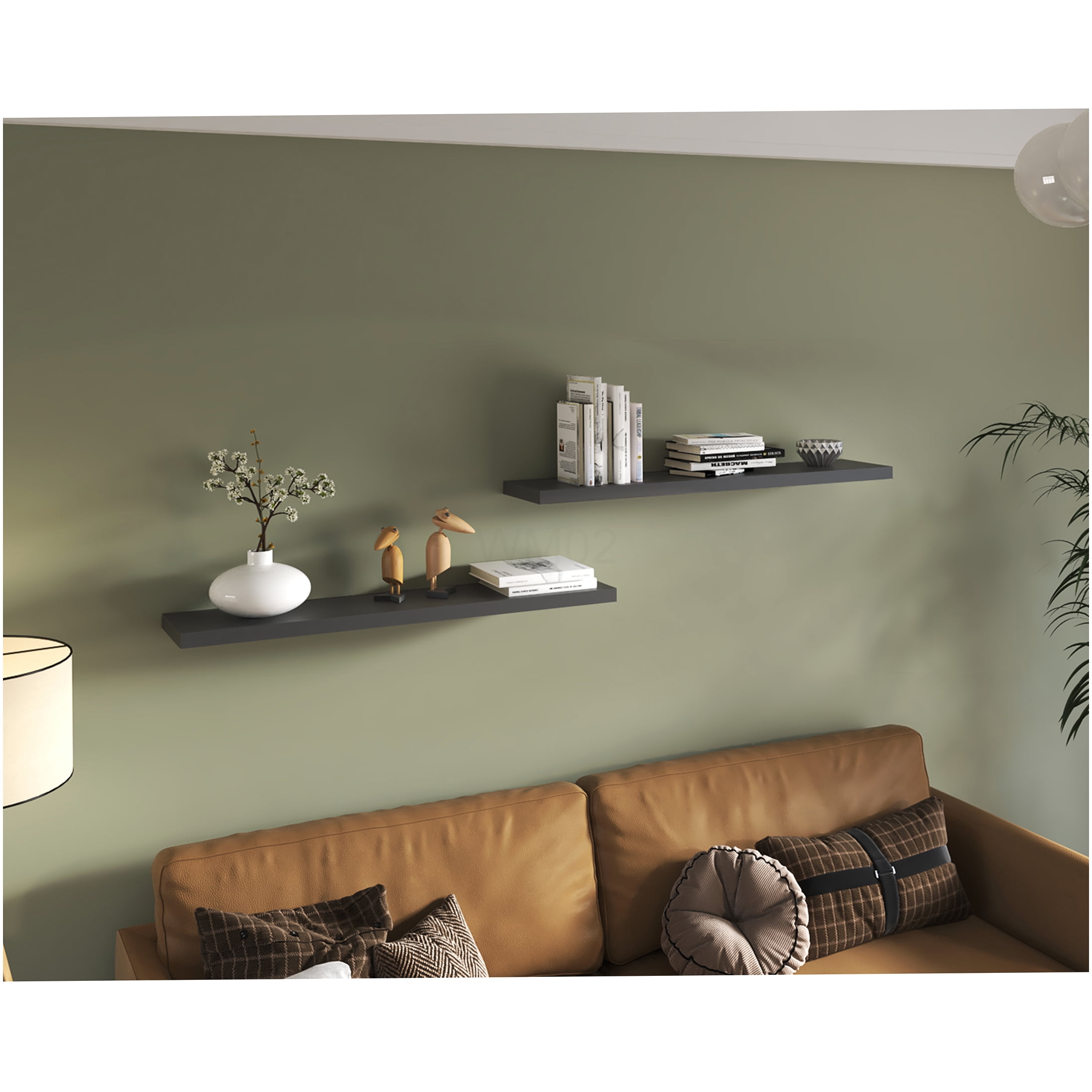 Set of 2 Floating Wall Shelves 47 inch, Modern Gray MDF Storage Shelves for Living Room, Bedroom, Bathroom Decor