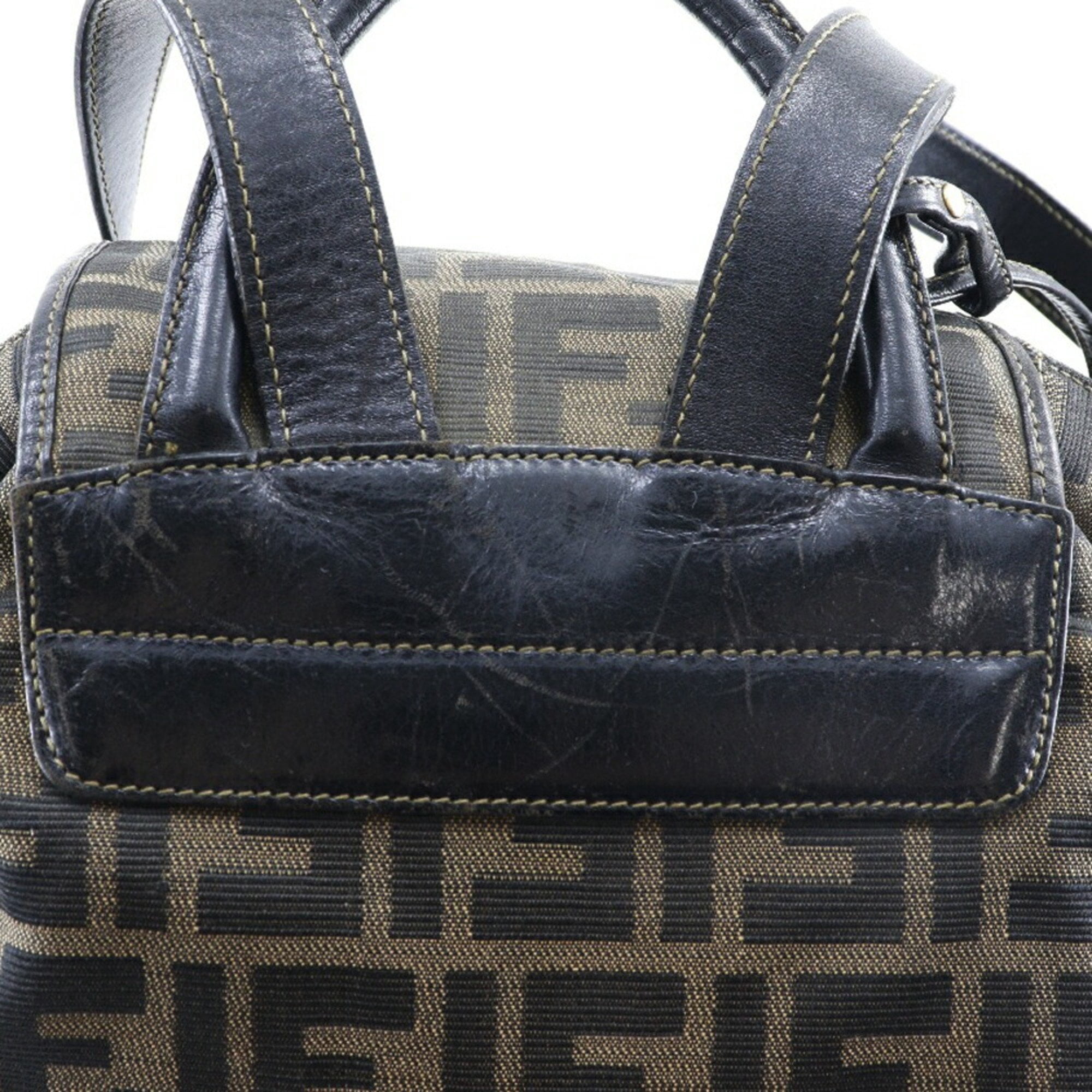 FENDI Backpack/Daypack Zucca Pattern Canvas x Leather 2way A5 Flap Women\'s I1208 Pre-Owned FENDI Backpack/Daypack Zucca Pattern Canvas x  main image 2