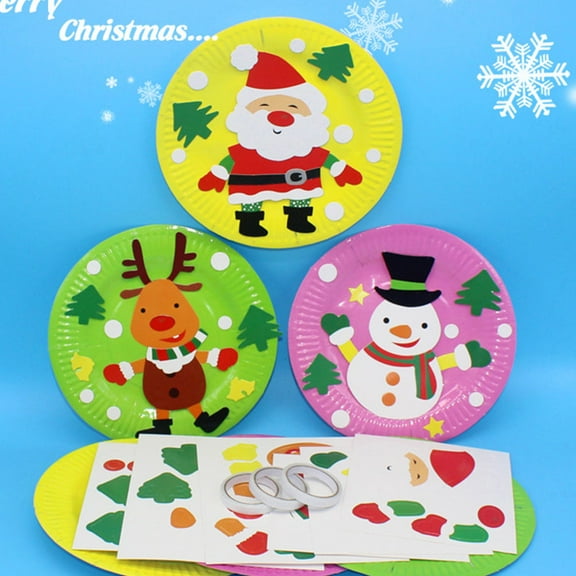 EXHUMKY DIY Handmade Material Assorted Color Paper Plate Stickers for Christmas