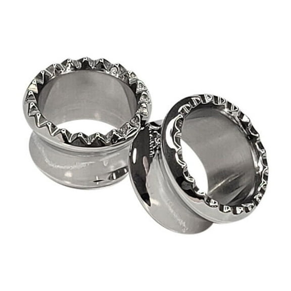 Pair of Ear Gauges Rough Cut Design Surgical Steel Double Flare Tunnels
