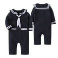thumbnail image 2 of Baby Toddler Boys and Girls Summer Stripe Prints Sailor Romper Marine Navy Jumpsuit Outfit Navy 0 Months-1 Months, 2 of 7