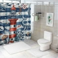 thumbnail image 7 of Orinice  Nautical Ocean Shower Curtain Sets with Rugs Funny Marine Life and Lighthouse Saioat Fabric Shower Curtain with Hooks Navy Blue and White Striped Bathroom Curtains Shower Set,  60x72, 7 of 7