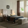 thumbnail image 4 of Shelton Upholstered Wingback Bed / 54" High Headboard / Wood Base / Rustic / Modern Farmhouse / Neutral / Scandinavian, Queen, Textured Ivory Canvas Chenille, 4 of 9