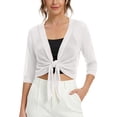 thumbnail image 2 of Vinsonshop Women's 2026 Summer Lightweight Short Bolero Cardigan Shrug Sheer Tie Front Top 3/4 Sleeve Jacket for Dress White XL, 2 of 7