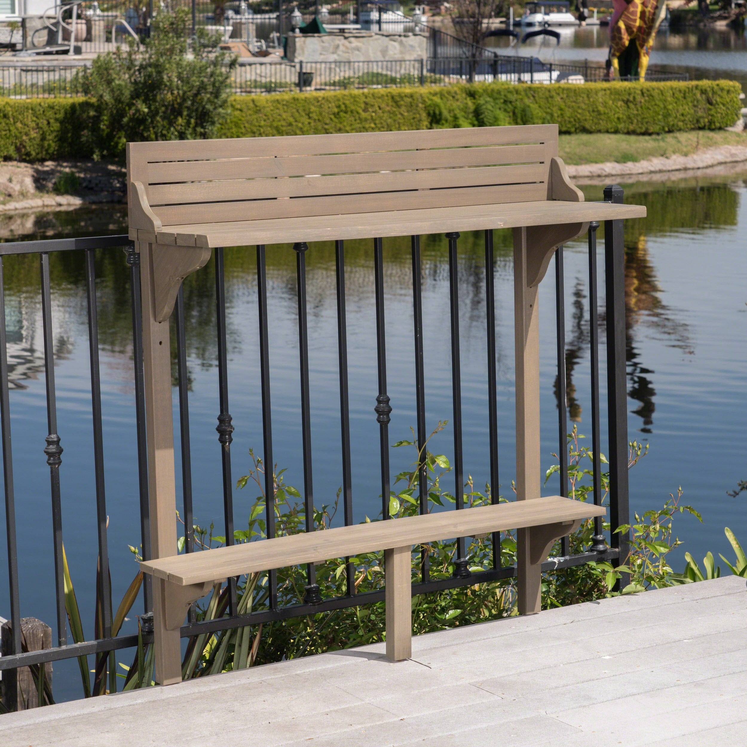 Outdoor Balcony Bar Height Table, Solid Acacia Wood Desktop for Patio Balcony, Gray