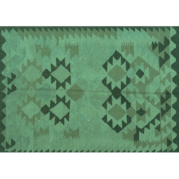 Ahgly Company Indoor Rectangle Southwestern Turquoise Blue Country Area Rugs, 2' x 4'