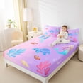 thumbnail image 3 of Erosebridal Sea Turtle Mermaid Kids Full Size Sheets, Pink Purple Cartoon Bed Sheets, 4 Pieces, 3 of 5