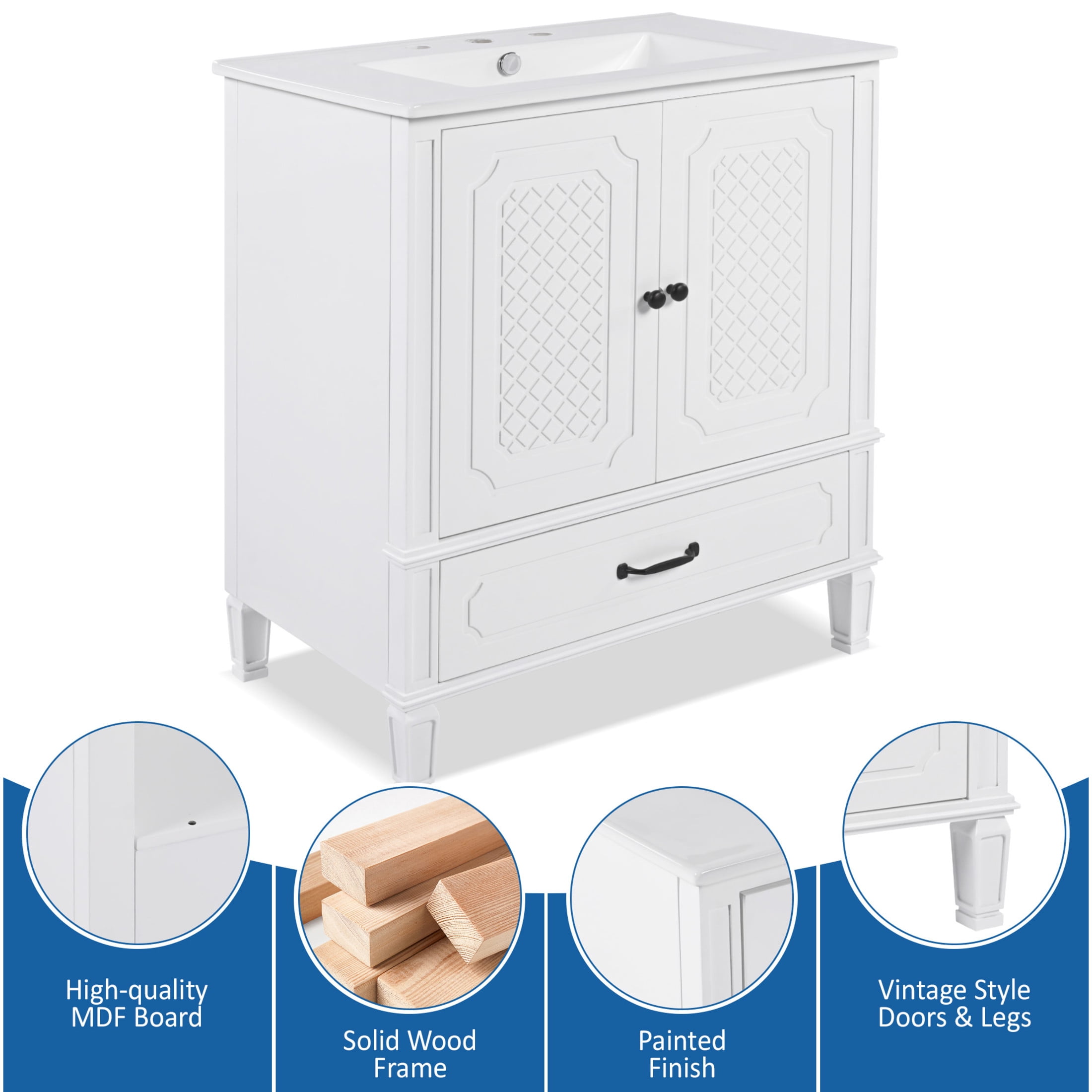 Christopher Knight Home Retro 2 Piece 30" Bathroom Vanities with Ceramic Sinks, Soft-Close Doors, White