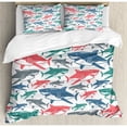 thumbnail image 3 of Shark Twin Size Duvet Cover Set, Mix of Colorful Bull Shark Family Pattern Masters Survival Predators Dangerous Nature, Decorative 2 Piece Bedding Set with 1 Pillow Sham, Multicolor, by Ambesonne, 3 of 3