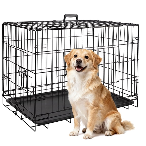 ZephyPaws 30in Dog Crate,Medium Double Door Dog Cage with Leak-Proof Pan Tray,Folding Metal Wire Pet Kennel for Indoor,Outdoor,Travel,Black
