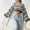 Blue, variant on Fall Sweaters for Women 2024 Womens Rainbow Tassel Sweater Y2k Pullover Long Sleeve Crochet Knitted Sweaters Striped Color Block Crop Tops