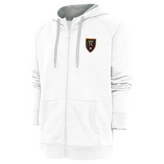 Men's Antigua White Real Salt Lake Logo Victory Full-Zip Hoodie