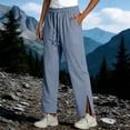 thumbnail image 6 of CYYOLLPF Linen Pants Women Boho Embroidered Floral Pants Wide Leg Palazzo Pleated Capri Paper Bag Pants Cropped Pant Flowy Palazzo Wide Leg Women' s Culottes Boho Loose High Waist Blue XL, 6 of 7