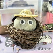 Christmas Gift Pebble Pet Rock Nest with Decorative Grass, Novelty Gift for Yourself, Kids, Friends and Family