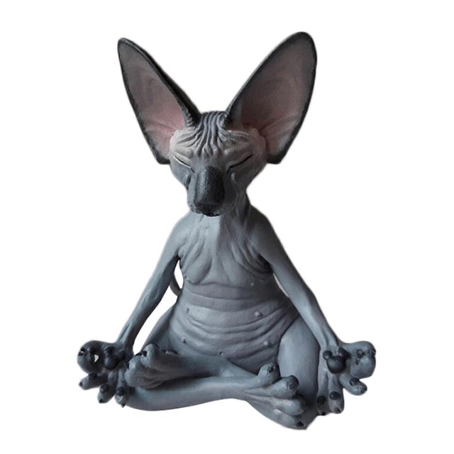 Sphynx Cat Meditate Statue Cute Hairless Cat Yoga Sitting Collectible Figure for Room Desk Decoration