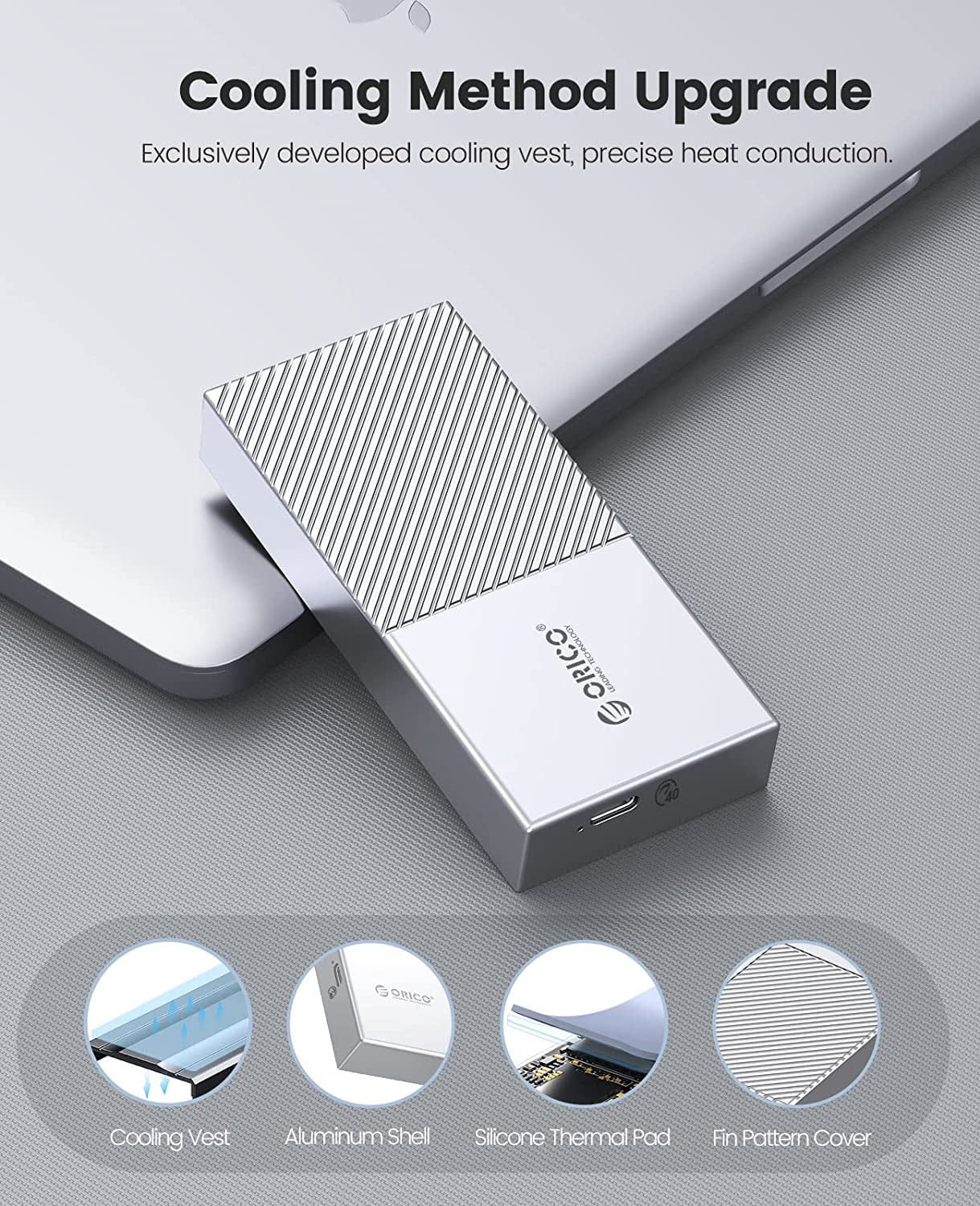 ORICO M.2 NVME SSD Enclosure 40Gbps PCIe3.0x4 USB Type-C Aluminum Adapter, NVME 2280 M-Key(B+M Key) External Solid State Drive Case,Compatible with Thunderbolt 3/4 USB3.2/3.1/Type C-Silver(No Drive)