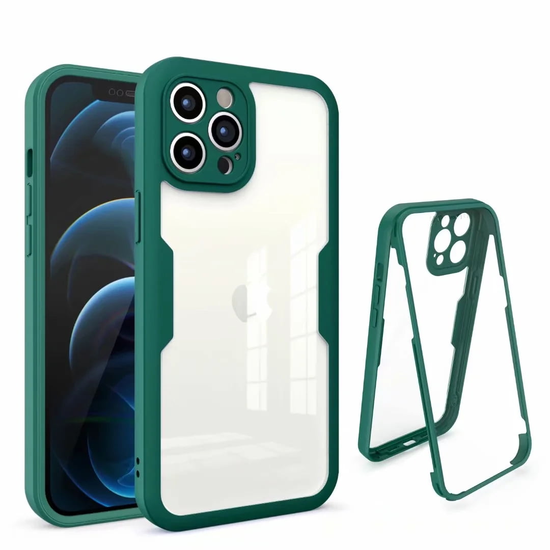 Clear Case for iPhone XR (6.1 Inch), Acrylic Clear Back Cover, Built-in Screen Portector, Durable Silicone Cute Case, Shockproof Protective Rugged Phone Cases, Slim Fit Lightweight Case (Dark Green)