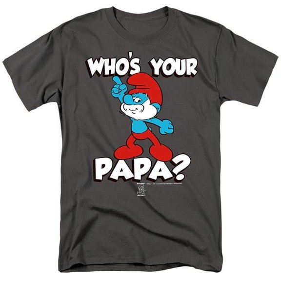 Trevco SMRF292-AT-7 Smurfs & Whos Your Papa-Short Sleeve Adult 18-1 T-Shirt, Charcoal - 4X