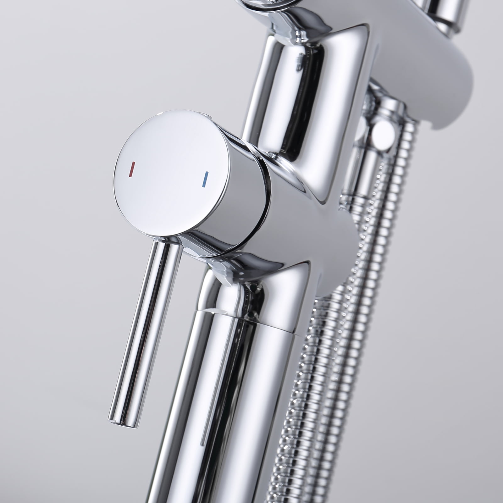Dawot Floor Mount Bathtub Faucet, Polished Chrome Brass Bathroom Freestanding Tub Filler Single Handle Tub Spout, with Hand-held showerhead