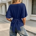 thumbnail image 4 of Craaazy Short Sleeve Tops for Women Solid Color Round Neck Ruched Crop Top Back Tie Casual Blouse for Summer Daily Wear, 4 of 7