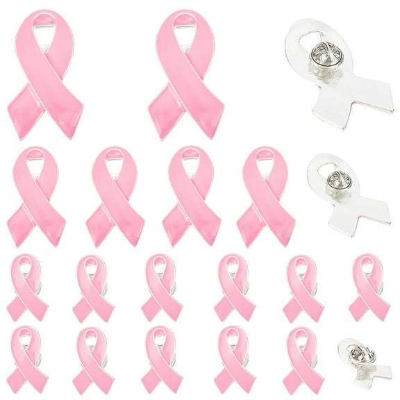 1Box 20 Sets 3 Sizes Breast Cancer Awareness Ribbon Enamel Pin Silver Alloy Brooch for Backpacks Clothes Jackets Hats Hot Pink 28.5~48.5x18~28x2mm Pin: 1mm 20pcs/box