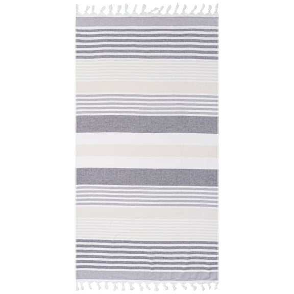 Superior Marigold Stripe Fouta Cotton Beach Towel with Tassels, 35" x 68", Black