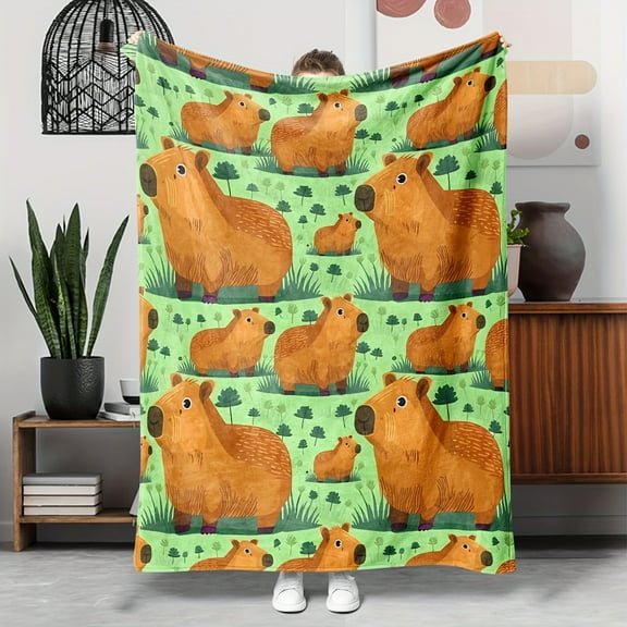 Cozy Capybara Flannel Throw Blanket - Soft, Warm & Allergy-Friendly for Couch, Bed, Office - Perfect Halloween & Christmas Gift