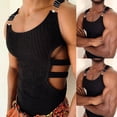 thumbnail image 4 of Mens Fashion Sleeveless Knitted Slim Crop Tops Hollow Tank T Shirt Muscle Vest, 4 of 6