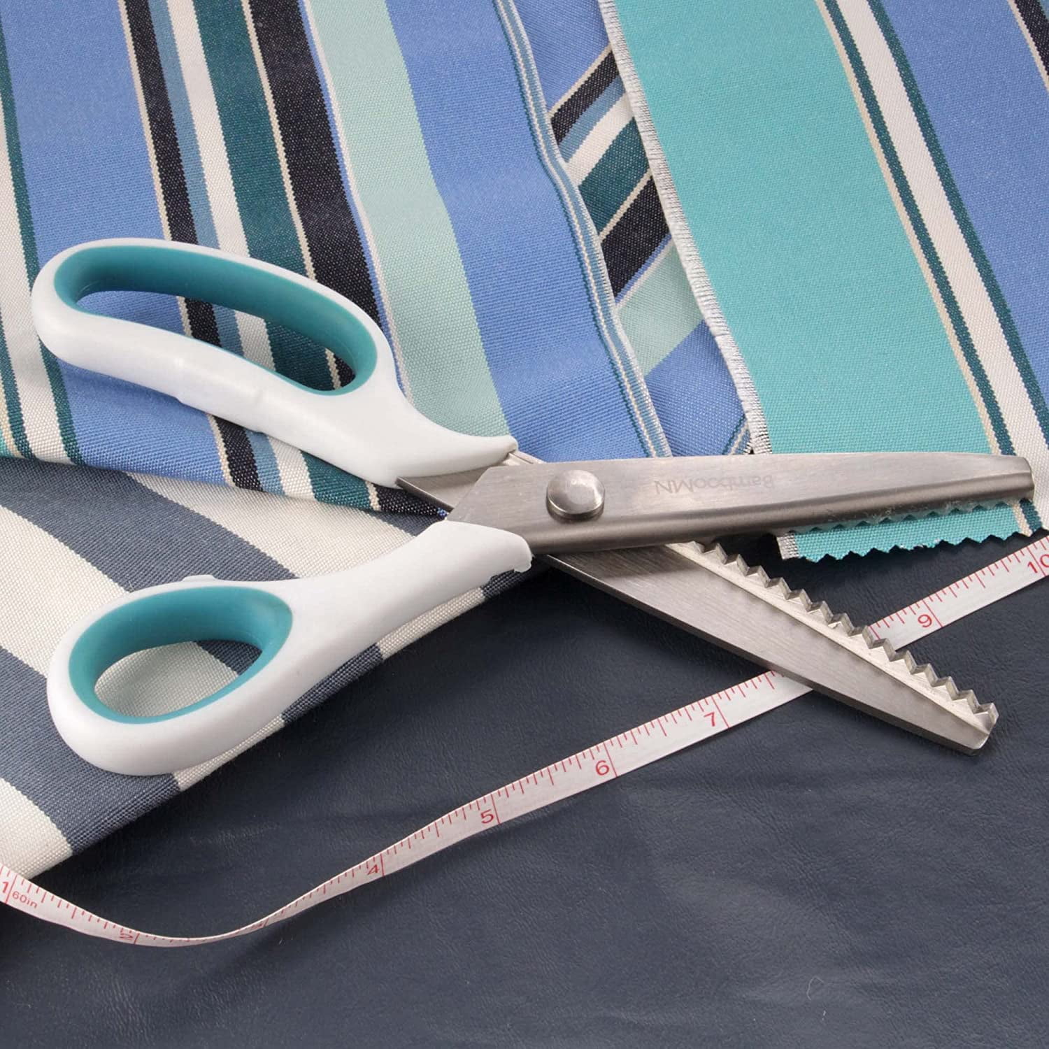 JubileeYarn Professional Grade Pinking Shears - 9" Serrated Stainless Steel - White & Blue - 1 Unit