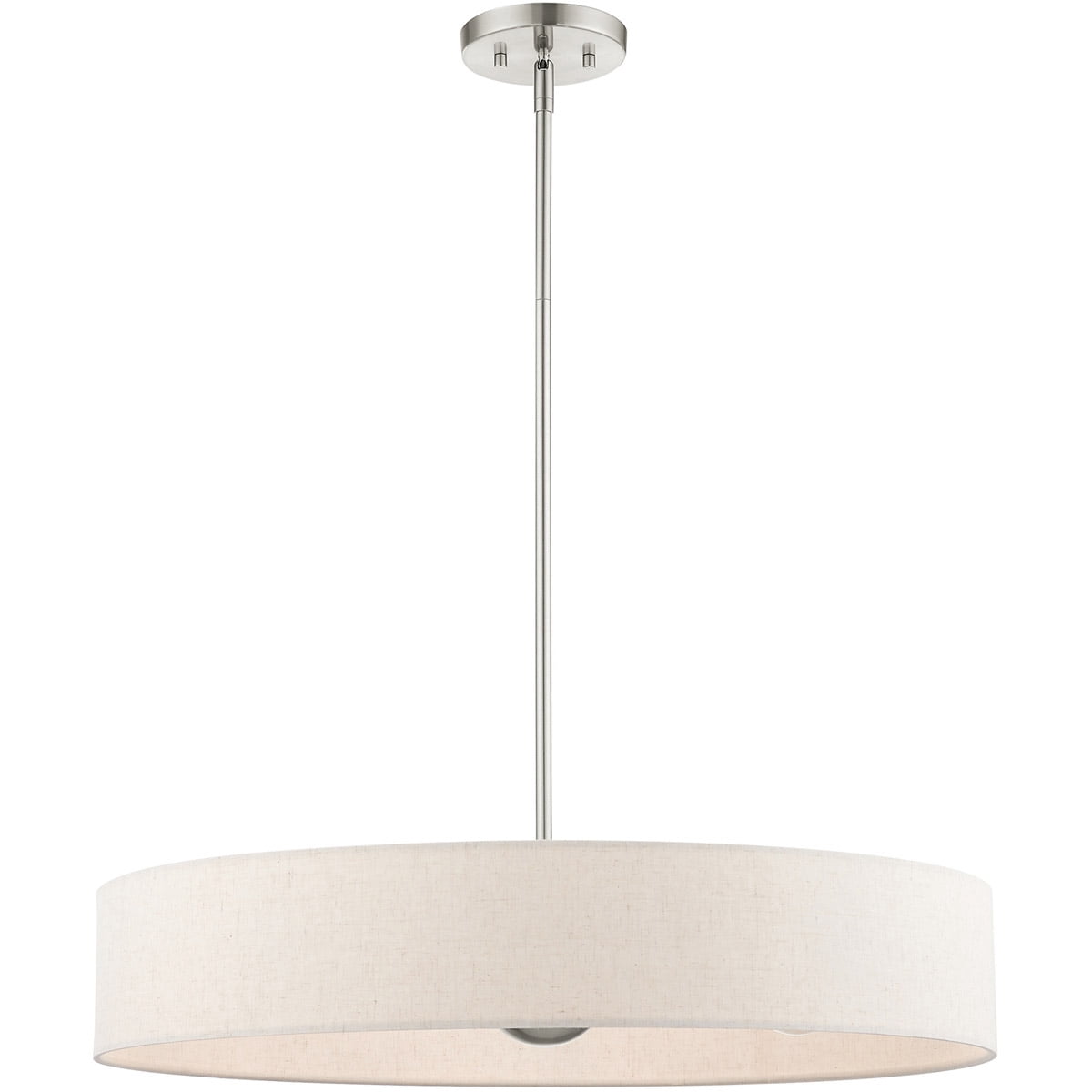 5 Light Brushed Nickel Chandelier with Hand Crafted Oatmeal Fabric Hardback Shade