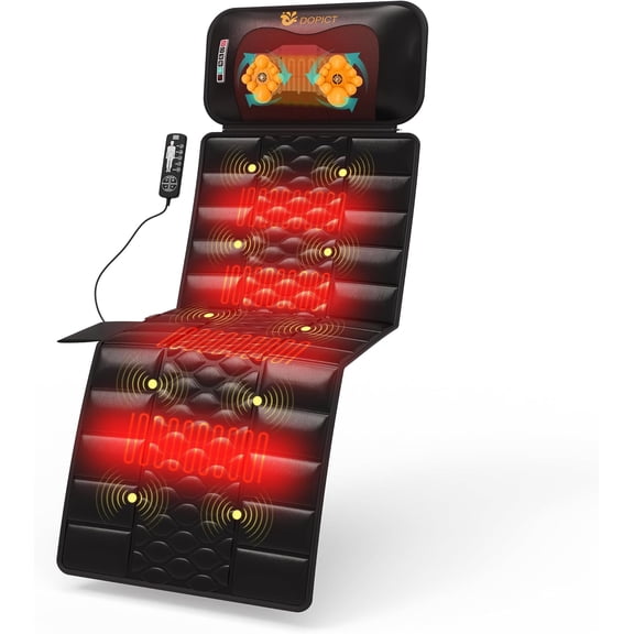 Massage Mat, Detachable Neck Massager, Full Body Vibration Heating, Pad with 10 Vibrating Motors and 9 Speed Settings for Home Office Use, Gift Men Women Parents Christmas,Black