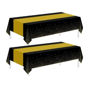 2 Pack New Years Tablecloth Black and Gold Tablecloths for Rectangle Table New Years Decorations Disposable Plastic Table Cloth for Birthday /Party/ Graduation/Wedding （54 x 108in）