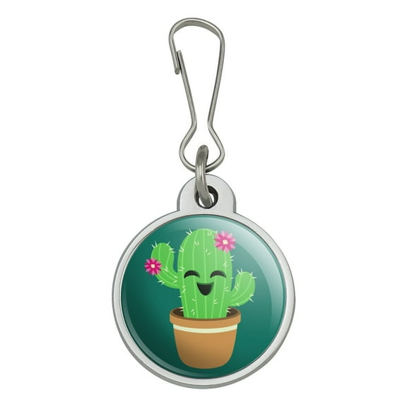 Cute Cactus in Pot with Pink Flowers Jacket Handbag Purse Luggage Backpack Zipper Pull Charm