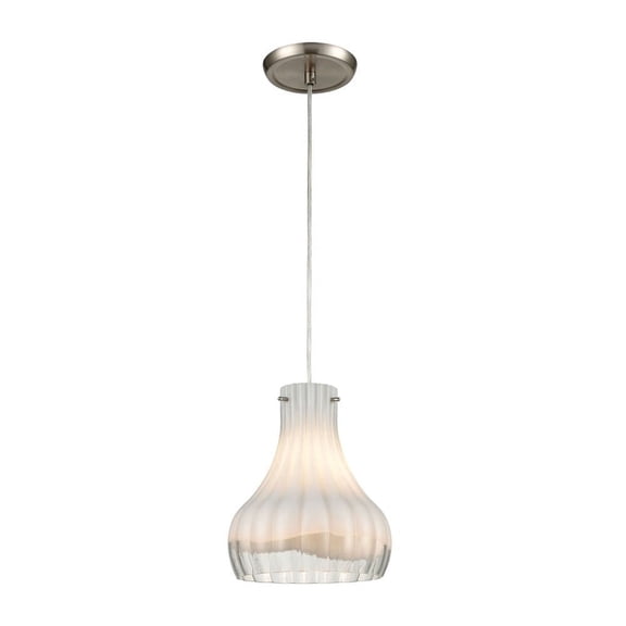 Elk Home Coastal Scallop 1-Light Mini Pendant in Satin Nickel with Opal Glass, 8-inch Wide