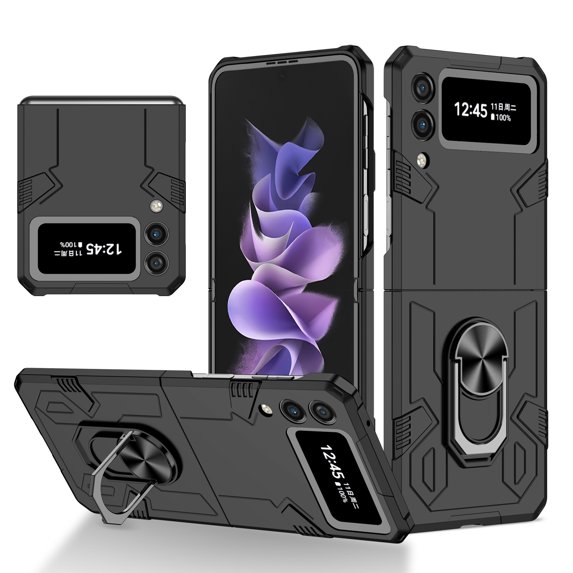 Allytech Case for Samsung Galaxy Z Flip 3 5G Released, Slim Thin All-Inclusive Hard PC Rugged Rotatable Ring Holder Support Car Mount Magnetic Stand Cover for Galaxy Z Flip 3 2021, Black