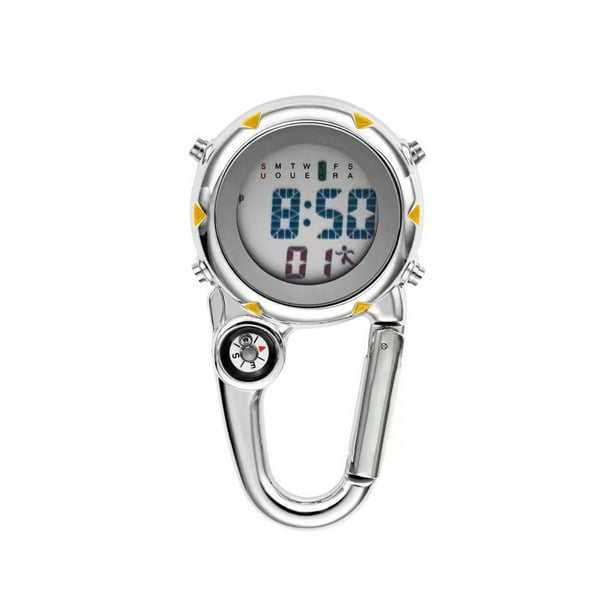 Monstrate Mosquetón digital Clip Relojes Gancho Reloj Luminoso Multifunción Fob Enfermera Reloj Brújulas Semana Relojes Kits de experimentos de química Amarillo