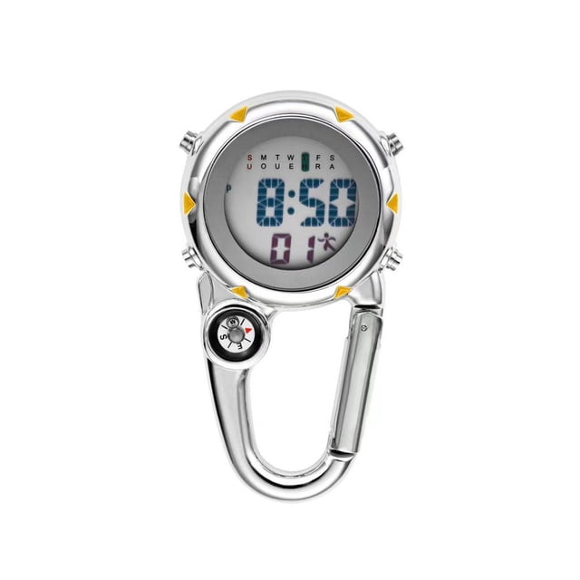 ziyahi Digital Carabiner Clip Watches Hook Clock Luminous Multi-function Fob Nurse Watch Compasses Week Clocks Hospital Yellow