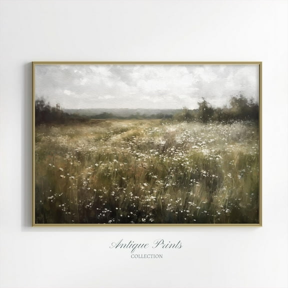 Wildflower Field Print, Neutral Country Wall Art, Meadow Landscape, Antique 155 UNFRAMED Poster, 8x12