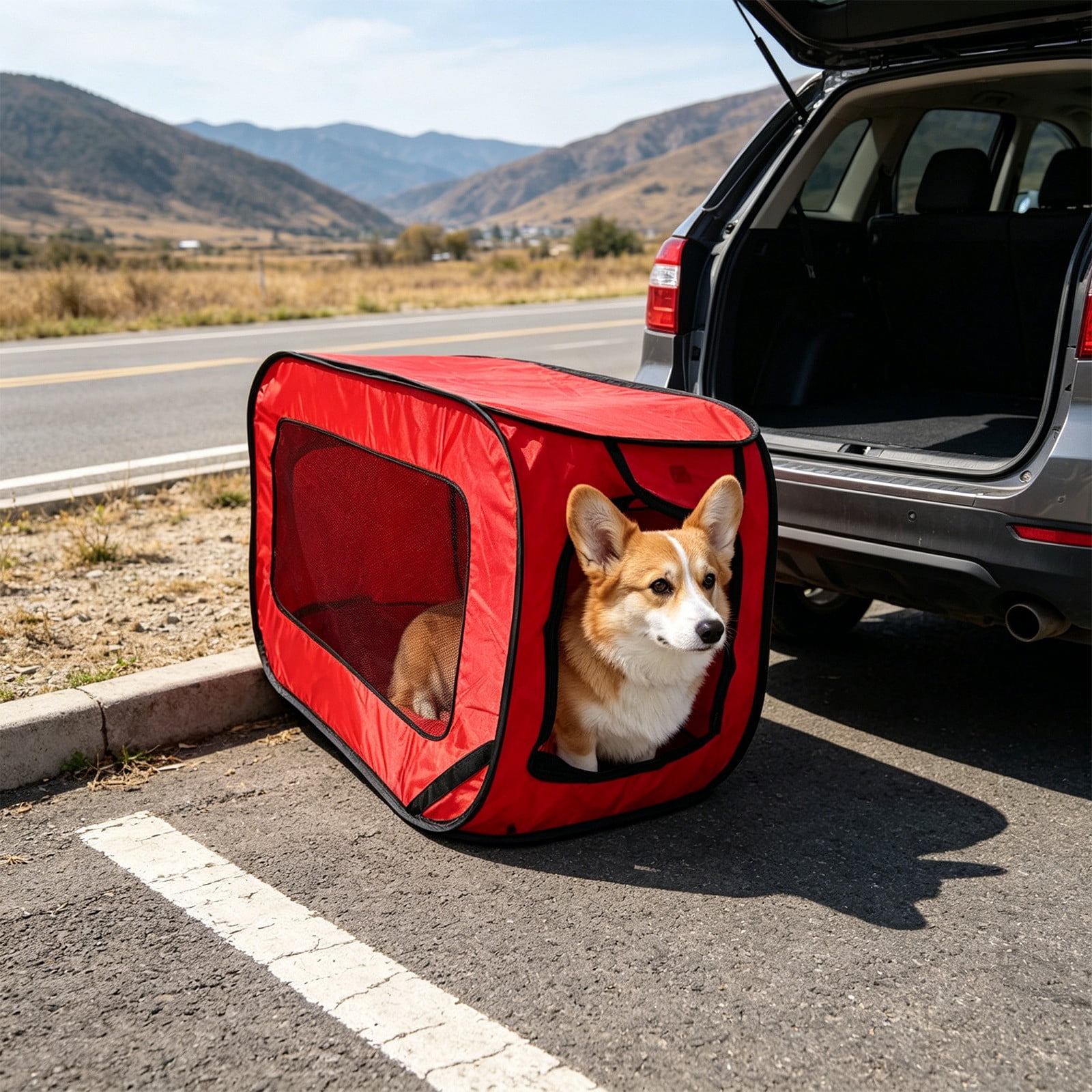 Portable Foldable Dog Crate Car Travel Soft Sided Pet Playpen Kennel Tent Lightweight Indoor Outdoor Portable Pet Enclosure Cat Dog Fence