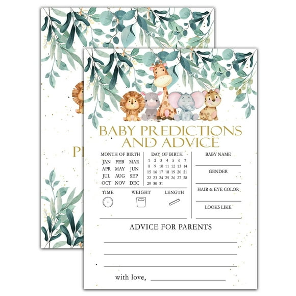 Jungle Adventure Baby Shower Game Set, Greenery Theme Gender Reveal Cards, Fun Predictions and Advice for Parents, Perfect for Celebrations, Set of 30 Engaging Cards