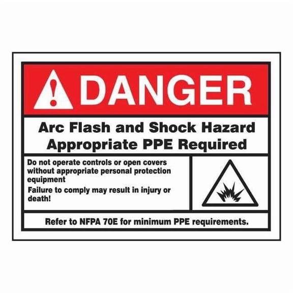 Accuform Label,3-1/2x5,Danger Arc Flash and Shock, LELC136 LELC136
