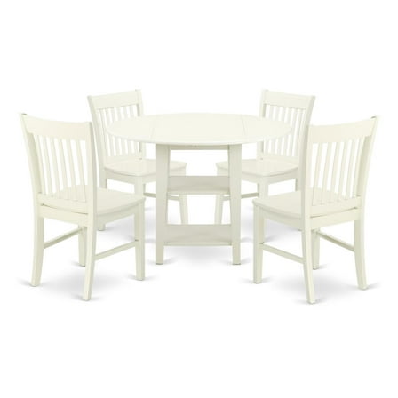 East West Furniture Sudbury 5-piece Wood Dining Set in Linen White