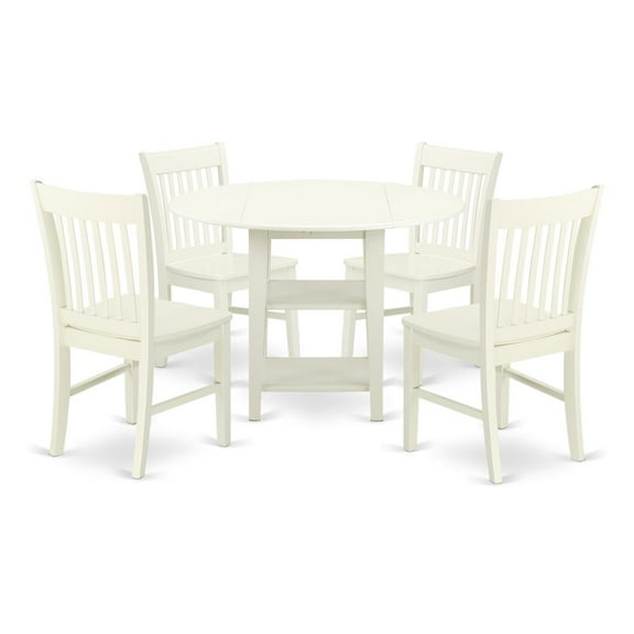 East West Furniture Sudbury 5-piece Wood Dining Set in Linen White