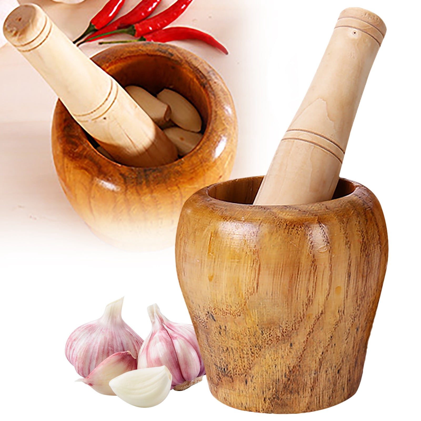 XKHHLH Garlic Herb Spice Coffee Beans Mixing Grinder Crusher, Wooden Manual Garlic Masher, Garlic Crusher, Ginger Crusher, Masher Mincing Kitchen Pounding Tool