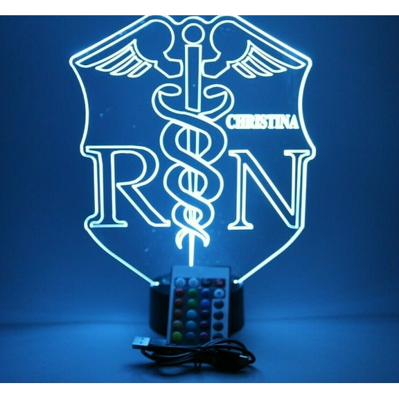 RN Nursing Registered Nurse Caregiver Medic Attendant Carer Night Light Up LED Engraved Custom Name Free Personalized Gift Table Lamp Room Decor with Remote, 16 Color Options, It's Wow
