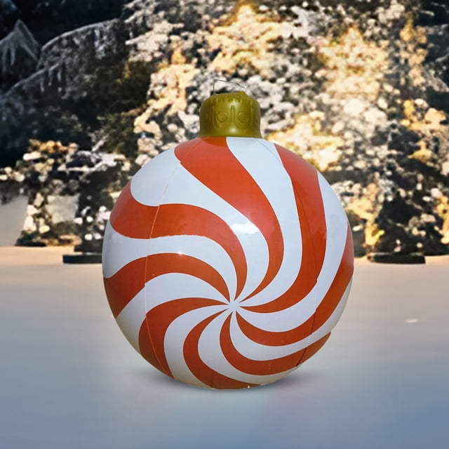 Cyber of Monday Deals! kkbbma 24 inch Christmas Decorated Ball, Large PVC Inflatable Christmas Ornament Ball Outside Christmas Decorations, Xmas Candy Design Ball Decorations Yard Decor