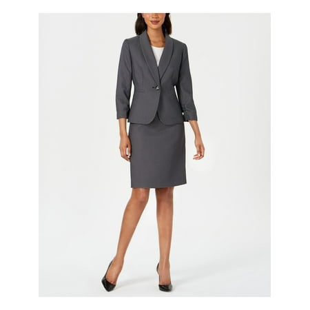 LE SUIT $200 Womens New Black Patterned Blazer Pencil Skirt Suit 8P Petites B+B